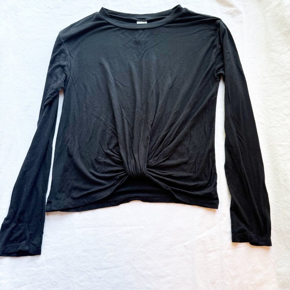 Nordstrom Girls Black Long-Sleeve Twisted Front Top L (10/12)